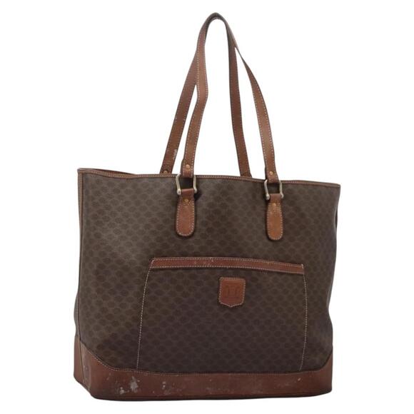 CELINE Macadam Canvas Tote Bag Brown Gold - Picture 1 of 13